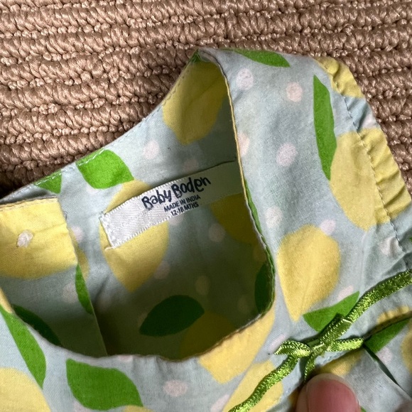 Baby Boden Lemon Print Dress in Blue 100% Cotton - Picture 4 of 8